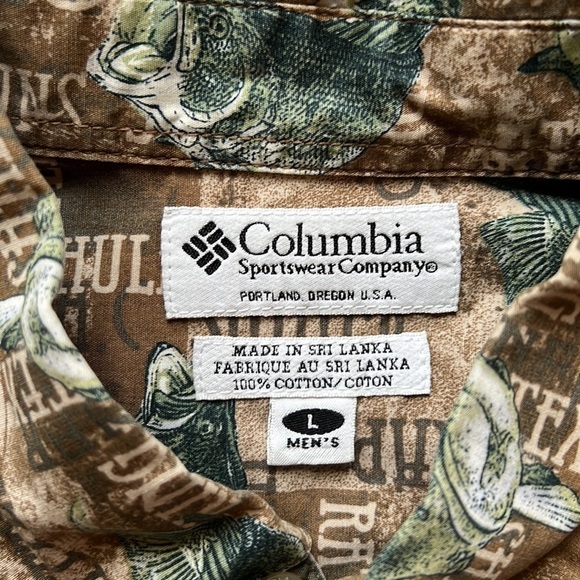 COLUMBIA SPORTSWEAR Men's Short Sleeve Button Down Graphic Fish Shirt Large - Picture 5 of 10